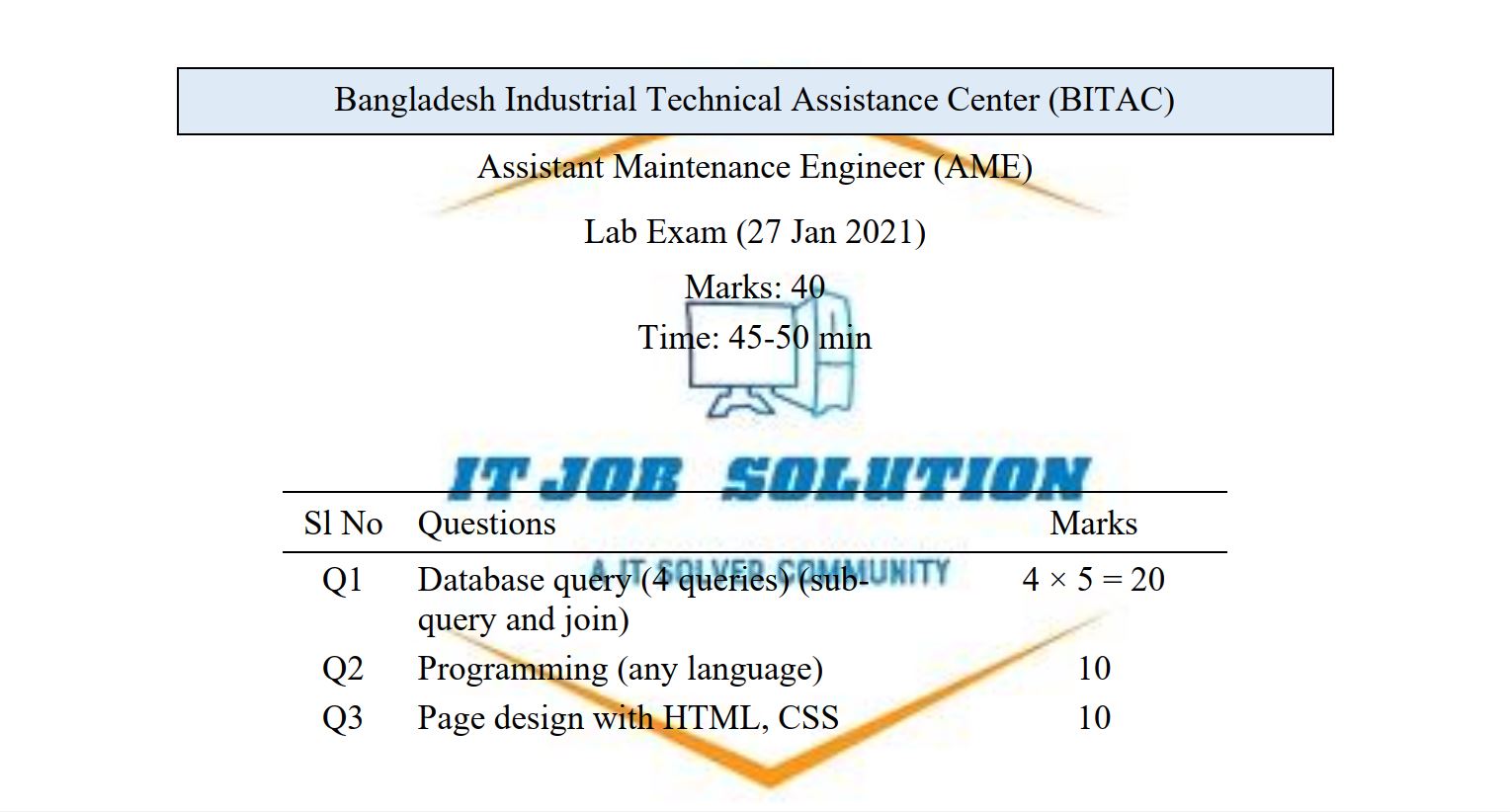 AME, BITAC - LAB Exam (2021)