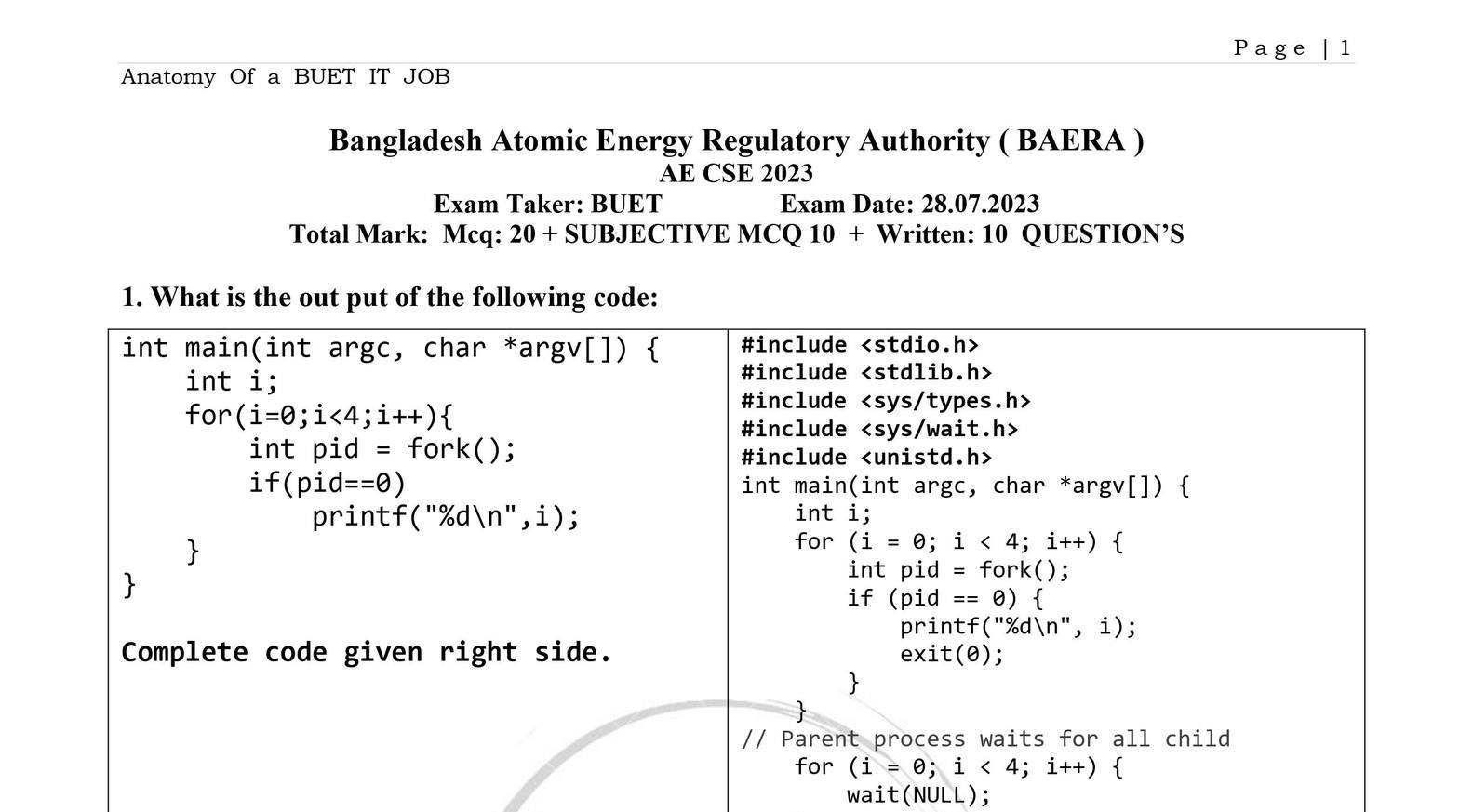 AE (CSE), BAERA - Written Question Solution