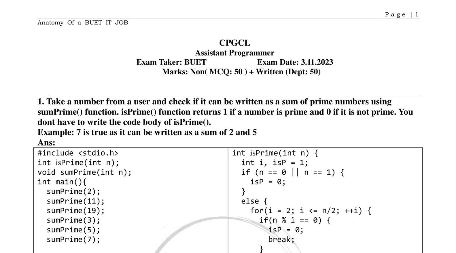 AP, CPGCBL - Written Question Solution