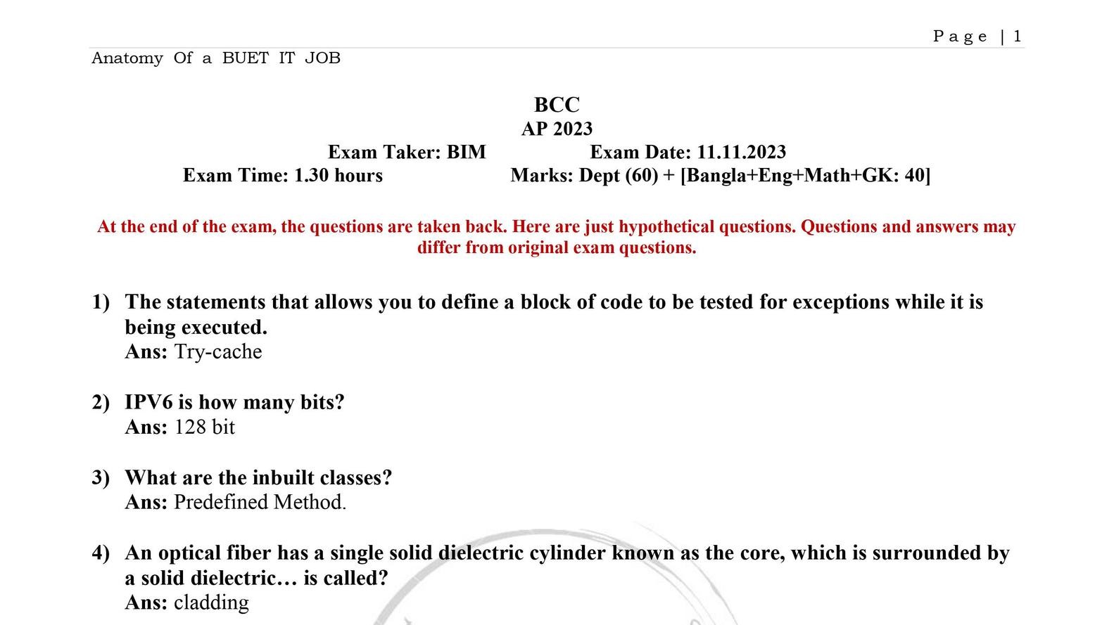 Assistant Programmer, BCC - Written Question Solution